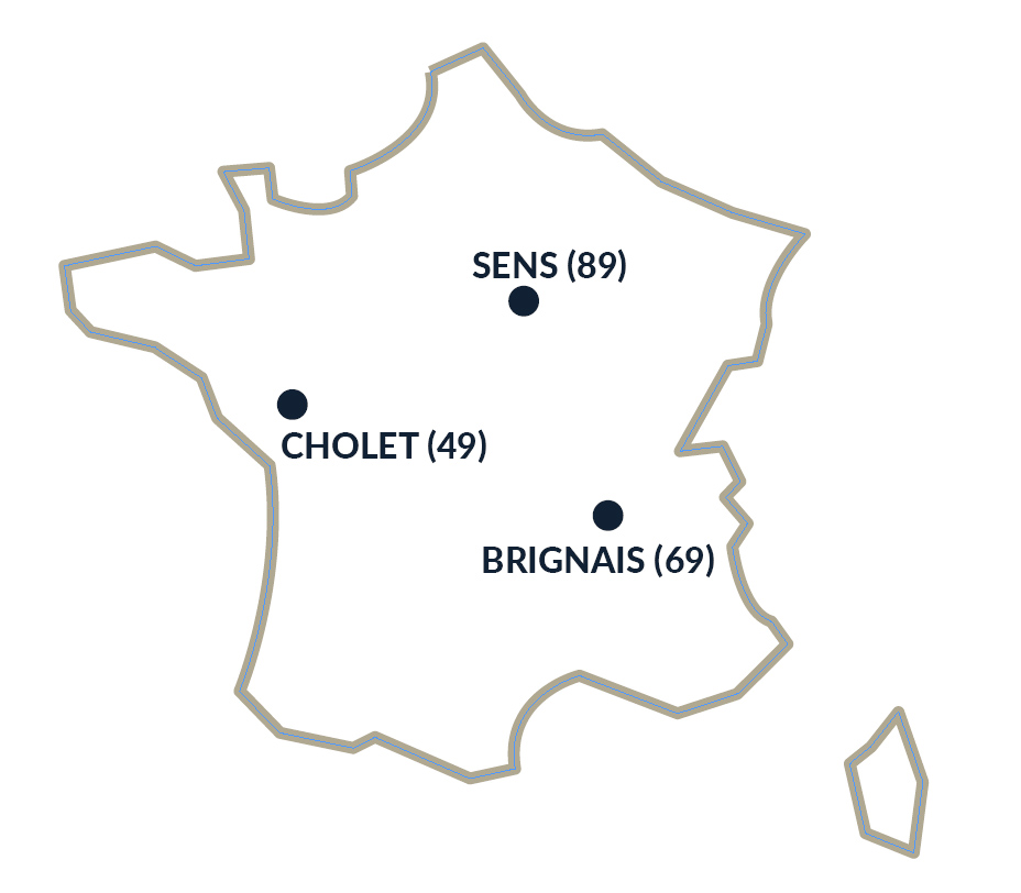Trois site de production à Cholet (49), Brignais (69) et Sens (89)
